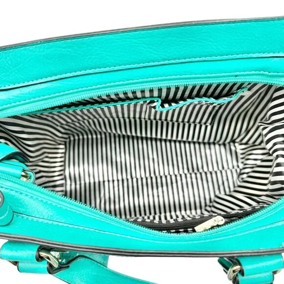 Charming Charlie Shoulder Bag Seafoam with Gold Chain Accents Striped Interior - Picture 10 of 16